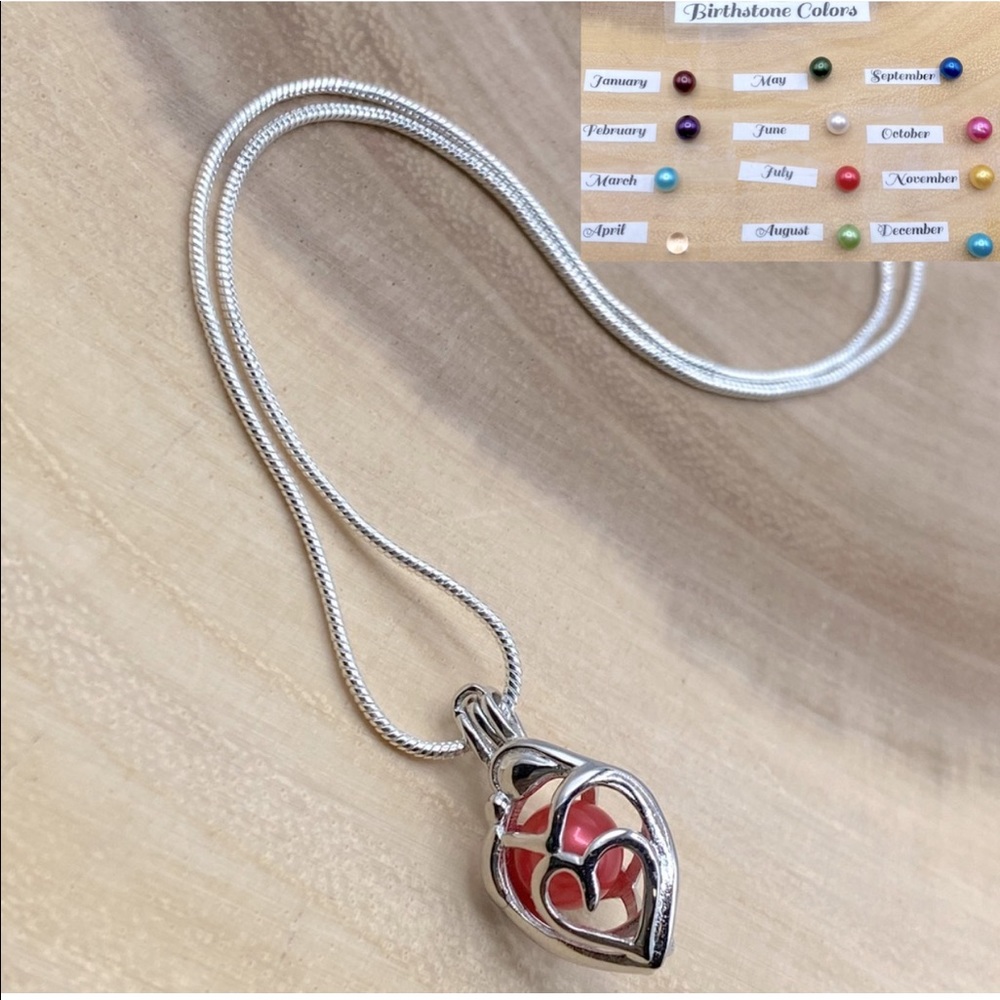 A Mother’s Love Pearl Cage Necklace, Pick A Birthstone Color